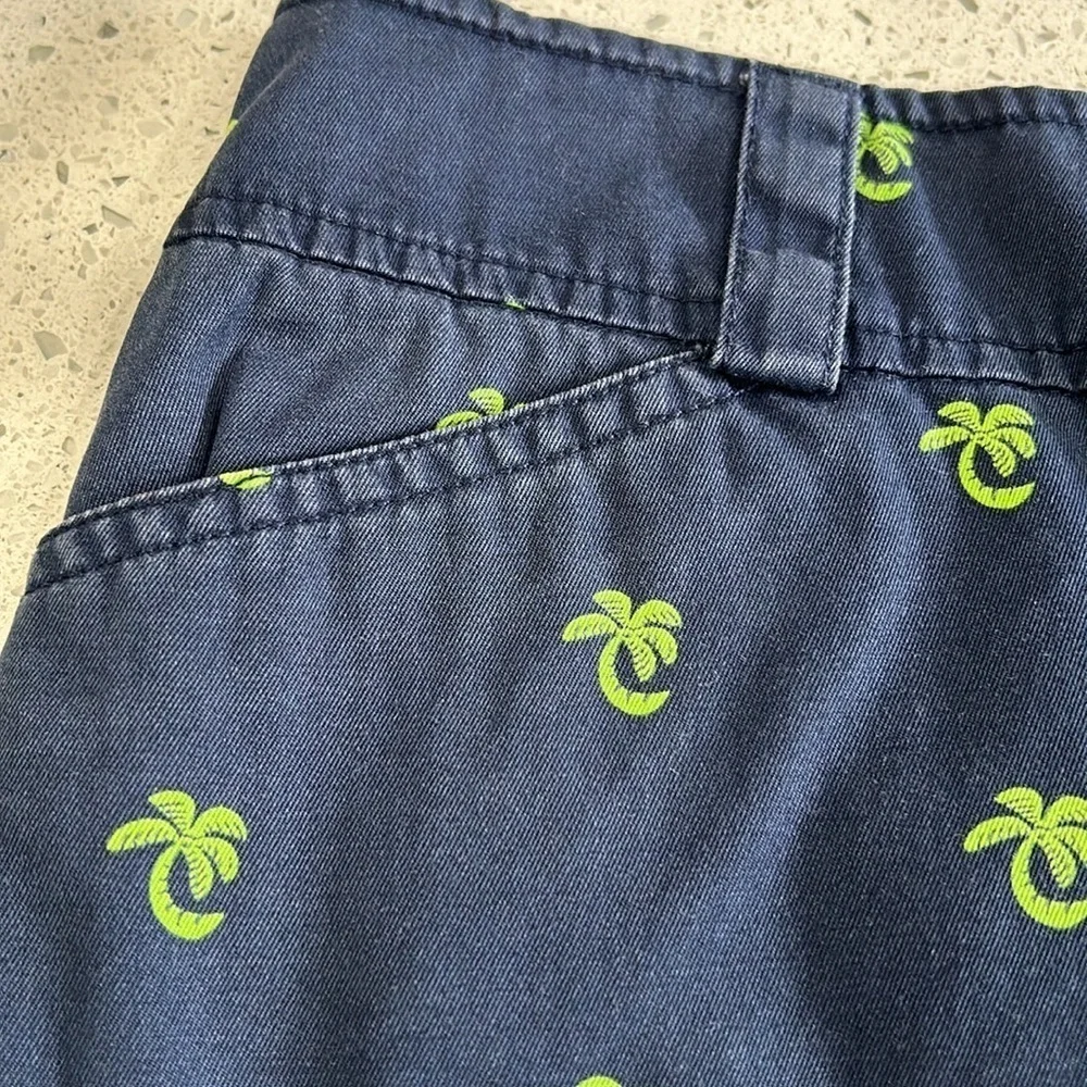 Lilly Pulitzer Navy Cotton Preppy Mini Skirt with Green Palm Tree Print - Size 0